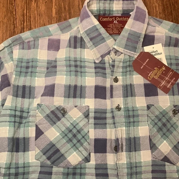 Men’s Workwear Flannel Button Down Shirt Plaid XL Comfort Outfitter New - Picture 3 of 9
